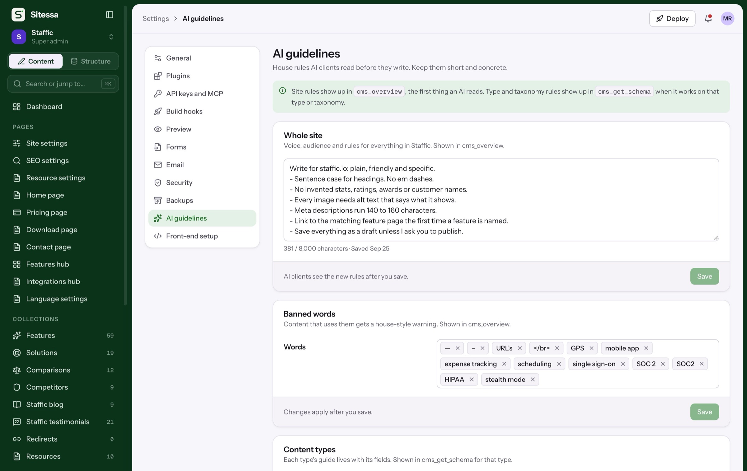 The AI guidelines page: house rules an AI reads before it writes