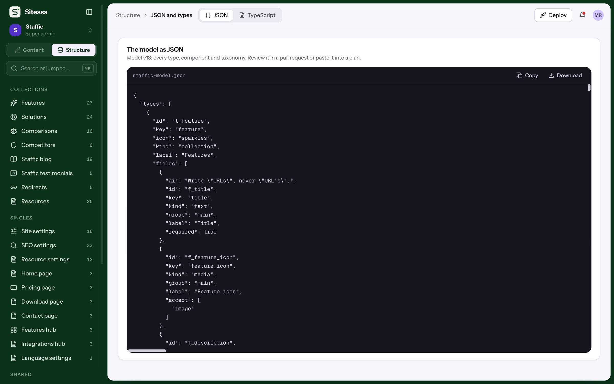 The content model as JSON